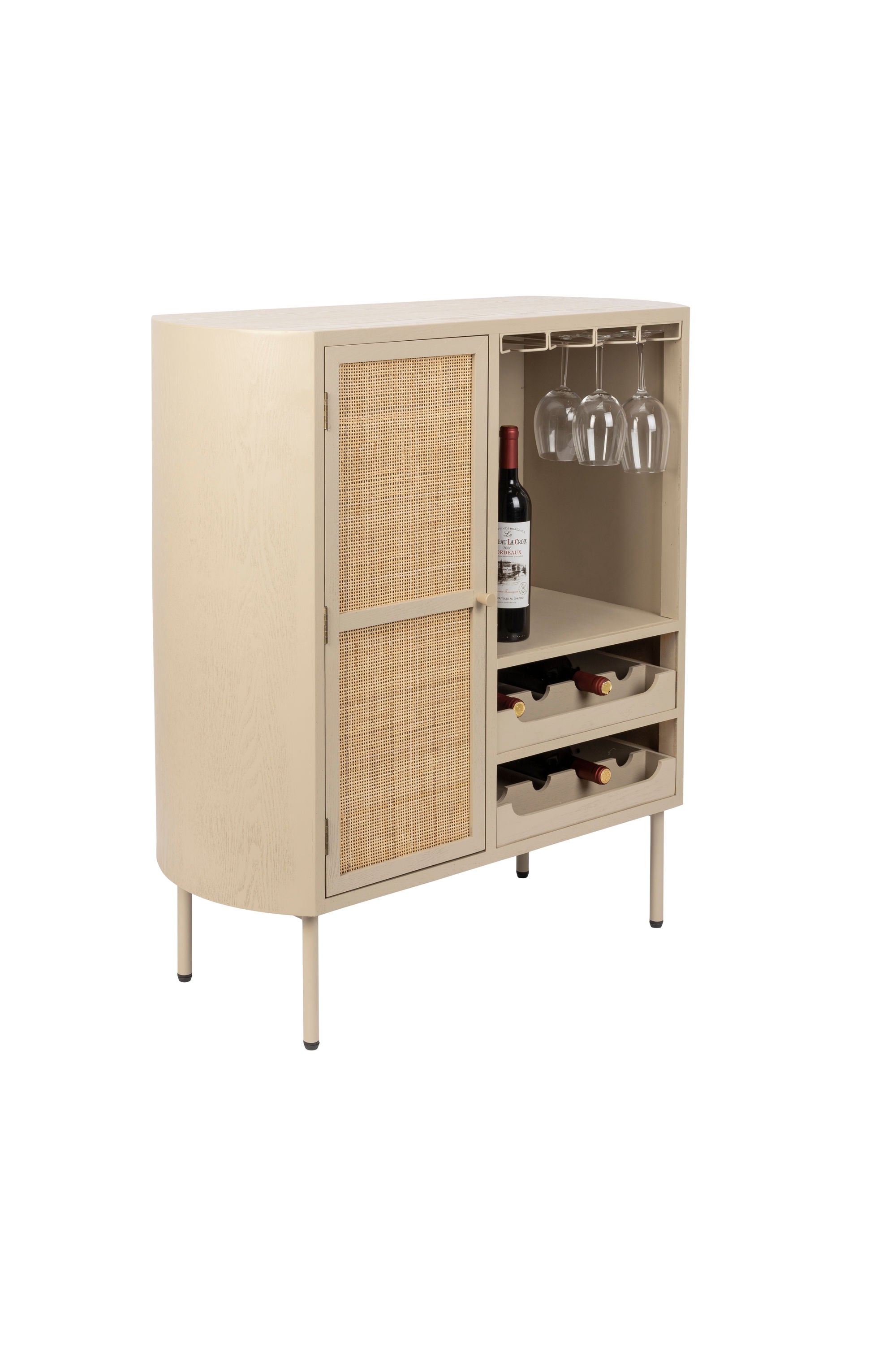 Amaya Beige Wood & Natural Rattan Drinks Cabinet